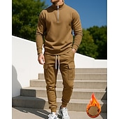 economico Tute da ginnastica-Per uomo Tuta da 2 pezzi Set di tute in pile Abiti da salotto Cerniera a un quarto Tinta unita Completo Abbigliamento Autunno &amp; Inverno Nero Bianco All&#039;aperto Viaggio Sportivo cascante Caldo Manica