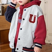 billiga Pojkars basebolljackor-Barn Unisex Baseballjackor Ytterkläder Färgblock Långärmad Komfort Knappar Mjukt Täcka Utomhus Mode Dagligen Blå Grå Vår Höst 4 år +