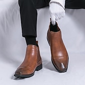 abordables Bottes de Chelsea-Homme Bottes Bottes Chelsea Rétro Marche ancien Quotidien Cuir PU Confortable Bottines Mocassin Noir Marron Printemps Automne Hiver