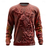 preiswerte Tierdruck-Herren Blatt Hilfsmuster Hirsch Pullover Lässig Langarm Rundhalsausschnitt Urlaub Party Geschenk Blau Burgunderrot Braun Grün Rundhalsausschnitt 3D Ganzjahres Designer S M L XL XXL XXXL