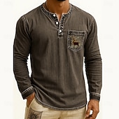 voordelige Casual Henley-T-shirt-Voor heren Henley-shirt T-shirts T-shirt Shirt met lange mouwen Lange mouw Henley Herfst Winter Rendier Hert Modieus Ontwerper Mode Wijnoogst Vakantie Straat Uitgaan Donker Bruin Marine Zwart Top