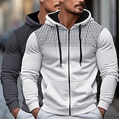 abordables Sweat à capuche en polaire-Homme Sweat à capuche Sweat à capuche zippé intégral Sweat à capuche en polaire Blanc + Rouge Rouge + Gris Noir + blanc Blanc + Gris Noir + Gris À capuche À pois Uni Fermeture éclair Bloc de Couleur