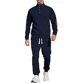 cheap Basic Tracksuits-Men&#039;s Sweatshirt Tracksuit Outfit Set Stand Collar Outdoor Daily Sports Jacquard Drawstring Button Up Color Block Wine Red Black White Polyester Activewear Fashion Streetwear Spring