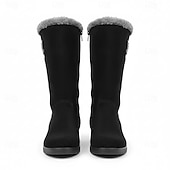 abordables Bottes de neige et d'hiver-bottes d'hiver en daim noir pour femmes avec doublure en fausse fourrure et fermeture éclair latérale - bottes mi-mollet chaudes et élégantes pour temps froid