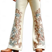 economico Pantaloni casual stampati da uomo-Per uomo Stampa Floreale Fiori Pantaloni da discoteca Pantaloni a zampa d'elefante anni '60 e '70 Misura del girovita medio Western Vintage Retrò All'aperto Vacanza Casuale Tasche Laterali Pantaloni