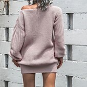 voordelige Trui Jurken-Dames Mini-jurk Trui-jurk Modieus Modern Lantaarn mouw Dagelijks Uitgaan Weekend Normale pasvorm Effen Lange mouw Schouderafhangend Zwart Wit Blozend Roze blauw Lente Herfst