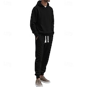 abordables Survêtements de base-Homme Ensemble Survetement Ensemble de tenues Ensemble de sweats à capuche Sweat à Capuche Extérieur Quotidien Sports Jacquard Cordon de serrage Uni Noir Blanche Kaki Polyester Tenues de Sport Mode