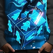 billiga Pojkes Halloween kostymer-Halloween Pojkar 3D Dinosaurie Spöke Huvtröja Långärmad Vår Höst Mode Streetwear Barn 4-12 år Huva Utomhus Ledigt Dagligen Normal