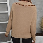 preiswerte Einfarbige Farben-Damen Pullover Mode Weich Einfarbig Gerippt V Ausschnitt Gestrickt Langarm Normale Oberteile Stricken Täglich Ferien Ausgehen Khaki Herbst Winter