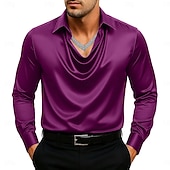 economico Camicie in raso da uomo-Per uomo Camicia Come la seta Camicia in raso Camicia casual Semplice Formale Matrimonio Blu marino Viola scuro Manica Lunga Bavero Primavera &amp; Autunno Tutte le stagioni Abbigliamento Arricciato
