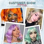economico Parrucche da festa-parrucche bob con frangia per donne parrucca ondulata sciolta parrucca bob ondulata pastello lunga fino alle spalle parrucca cosplay sintetica per ragazze parrucche colorate per costumi