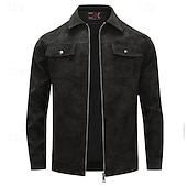 billige Faux suede jakker-Herre Lærjakker Imitert semsket jakke Feriereise Daglig Vindtett Hold Varm Lomme Høst Vinter عادي Mote Klassisk Knaphul Normal Svart Kakifarget Jakker