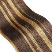 voordelige Clip-in haarextensions-highlight p4/27 14-18 inch steil haar lang 9-delige set pu dikke clip-in haarextensies