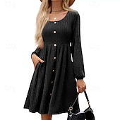 preiswerte Pulloverkleider-Damen Minikleid Freizeitkleid Elegant Mode Modern Outdoor Täglich Ausgehen Normale Passform Einfach Langarm Rundhalsausschnitt Schwarz Weiß Gelb Rosa Frühling Winter Herbst