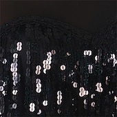 economico Sala da Ballo Standard-abito da ballo da sala nero da donna con dettagli in paillettes, maniche lunghe e gonna svasata: perfetto per balli latini, tango e performance