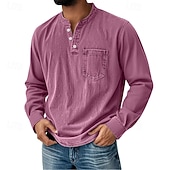 levne Ležérní tričko Henley-Pánské Retro Tričko Henley Tričko Tričko Dlouhý rukáv Retro Na běžné nošení Ležérní Jaro Podzim Celý rok Černá Růžová Fialová Vodní modrá Trávová zelená Henley Tričko Henley