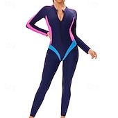 お買い得  ワンピースラッシュガード-女性用 ラッシュガード 全身水着 ダイブスキンスーツ パッチワーク UPF50+ 速乾性 高弾性 長袖 スイムウェア サーフィン 潜水 シュノーケリング 夏