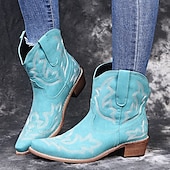 levne Cowboy &amp; Western Boots-Dámské Boty Kovbojské boty Venkovní Dovolená Denní Kotníkové boty Booties Výšivka Rovná podrážka Oblá špička Čechy prázdniny Vinobraní Umělá kůže Elastická gumička Černá Růžová Červená