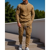 economico Tute da ginnastica-Per uomo Tuta da 2 pezzi Set di tute in pile Abiti da salotto Cerniera a un quarto Tinta unita Completo Abbigliamento Autunno &amp; Inverno Nero Bianco All&#039;aperto Viaggio Sportivo cascante Caldo Manica