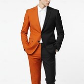 Men's Halloween Casual Party Suits Notch Lapel Orange Party Patchwork Slim Fit 2 Piece Single Breasted Two-buttons3