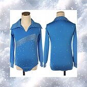 billige Gutter og menn kunstløp kostymer-Topp til kunstløp Herre Gutt Skøyteløp Topper Blå Lapper Spandex Høy Elastisitet Trening Konkurranse Skøyteklær Klassisk Krystall / Rhinstein Langermet Skøyting Kunstløp