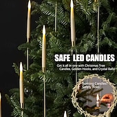 billige innendørs julelys-12-pakning LED-flammeløse flimrende lys med fjernkontroll og krystallkulekroker. Batteridrevne flammeløse, koniske lys, ideelle for jul, valentinsdagen og bryllupsdekorasjoner.