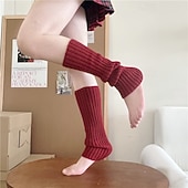 billiga Hemmetofflor-Stickade benvärmare och knästrumpor för kvinnor, höst- och vintermode neon akrylleggings, snygga långa strumpöverdrag, varma stickade plagg i koreansk stil för damer
