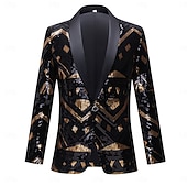 abordables Costumes de fête-Homme Veste blazer Col châle Mode Géométrique Blazer Noir et Or Coupe Slim à boutonnage simple à un bouton