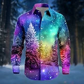 abordables Atuendo para escena navideña-Navidad Hombre Árbol de Navidad Aurora Disfraz de Navidad Camisa Abotonar la camisa Manga Larga Gracioso Exterior Festivos Primavera Otoño Cuello Vuelto Impresión 3D camisas con cuello Azul 1# Azul