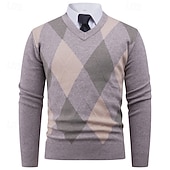 economico maglione pullover da uomo-Per uomo Maglione Maglione a maglia A Coste Maglia Top Regolari Lavorato a maglia Plaid Scollo a V Moda Essenziale Vacanza Abbigliamento quotidiano Abbigliamento Primavera Autunno Blu marino Cachi S
