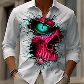 رخيصةأون نمط ثلاثي الأبعاد-رجالي جماجم عيون كبيرة جدار متصدع قميص زر حتى القميص كم طويل الطراز القوطي الداكن مناسب للعطلات ملابس الشارع الربيع الخريف طوي طباعة ثلاثية الأبعاد قميص بياقة أحمر أزرق أرجواني أخضر