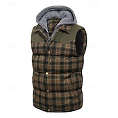 economico Gilet Puffer da Uomo-Per uomo Gilet imbottito Gilet Vacanza Quotidiano Data Moda Casual Autunno Inverno Tasca Poliestere Caldo Confortevole Plaid Cerniera Con Cappuccio Vestibilità regolare Rosso Verde Verde militare