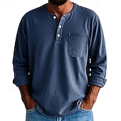 levne Pánská trička pro volný čas-Pánské Tričko Tričko Henley Trička Tričko Top Dlouhý rukáv Henley Jaro Podzim Bez vzoru Módní Designové Základní Kapsy Dovolená ulice Jdeme ven Fialová Černá Žlutá Top tričko pro muže