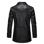 billiga Trenchcoat för män-Herr Rock Trenchcoat Lång trenchcoat Semester Dagligen Vår Höst PU Läder Vindtät Ytterkläder Kläder Mode Klassisk Slät Ficka Kavajslag Enkelknäppt