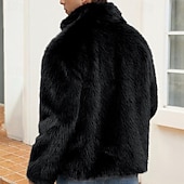 levne Pánské bundy a kabáty-Pánské Neformální bunda Kabát z umělé kožešiny Dovolená Denní Zahřívací Plyš Podzim Zima Bez vzoru Módní Šik ven Stojáček Standardní Černá Bílá Žlutá Královská modř Velbloudí Saka