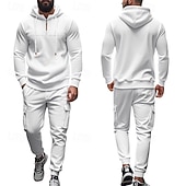 abordables Survêtements de base-Homme Ensemble Survetement Ensemble de tenues Ensemble de sweats à capuche Sweat à Capuche Extérieur Quotidien Sports Cordon de serrage Avec Poches Uni Rouge vin Noir Blanche Polyester Tenues de Sport