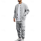abordables sudaderas basicas-Hombre Sudadera Tracksuit Conjunto de atuendo Escote Chino Exterior Diario Deportes Correa Bolsillo Raya Negro Rojo Azul Marino Poliéster Ropa de Deporte Moda Ropa de calle Primavera