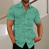 abordables Plantes tropicales-Homme Cocotier Aloha Plantes tropicales Chemise Chemise hawaïenne Manche Courte Chemise Col rabattu Mode Design Décontractées Extérieur Plein Air Casual Blanche Jaune Vert Claire Print S M L
