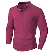 preiswerte Klassisches Poloshirt für Herren-Herren Golfshirt Golf Poloshirts Arbeit Lässig Revers Langarm Basic Modern Einfach Tasche Knöpfe Frühling Herbst Normale Passform Schwarz Weiß Marineblau Dunkelgrün Khaki Armeegrün Golfshirt