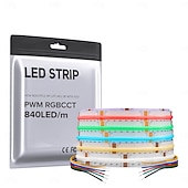 baratos Faixas de Luzes LED-Tira de LED COB RGBCCT com mudança de cor, 16,4 pés, 840 LED/m, luz flexível de alta densidade, opcional RF 2.4 GHz, controle remoto sem fio Tuya, 4 zonas de controle de grupo PWM RGBCCT