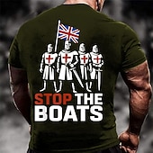  Ανδρικό Πατριωτικό T-Shirt με Γραφικό που Απεικονίζει 'Σταματήστε τις Βάρκες' Βρετανούς Ιππότες  Σχέδιο Σημαίας της Ένωσης T-Shirt με κοντά μανίκια