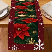 billiga julmattor och julmattor-Jul Linneduk Högtids Tecknad Jultomte  Snöflinga Tryck Duk Matbord Dekor Vardagsrum  Bänkskiva Festlig Dekoration
