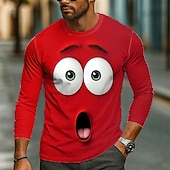 billiga 3D T-shirts-Herr 3D Roliga emotikoner T-shirt Långärmad T-shirt 3D-tryck Rund hals Skjorta Mode drivna Gata Dagligen Sjöblå Rubinrött Grön Sommar Vår Höst Kläder S M L XL XXL XXXL