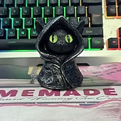 お買い得  ハロウィンの吊るし飾りとテーブルトップ装飾-ハロウィーンの帽子をかぶった黒猫の像。神秘的なフード付きの猫の置物。光る目を持つファンタジーな神秘的な彫刻。猫好きの方へのユニークな贈り物。 &amp;ゴシック様式のインテリア