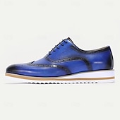 billiga Klassiska Klädskor-Herrskor i äkta läder med blå wingtip brogue-detaljer – snygga snörskor för affärskläder för bröllop, fester och vardagskläder på kontoret