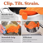 お買い得  キッチン用品＆小物-調節可能なシリコンクリップオンストレーナー - 鍋やボウルにフィットし、電気は不要で、パスタ、野菜、果物に最適で、家庭用の耐久性のある柔軟な手持ち式キッチンツールです。 &amp;RV