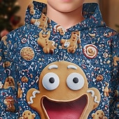  Christmas Boys' 3D Graphic Gingerbread Hoodie Long Sleeve Spring Fall Fashion Streetwear Kids 4-12 Years Hooded Outdoor Casual Daily Regular Fit