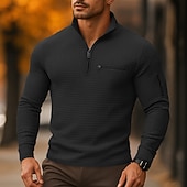 preiswerte Herren Klassisches Polo-Herren Waffel-Poloshirts Urlaub Arbeit Viertelreißverschluss Langarm Mode Bequem Farbblock Reißverschluss Tasche Frühling &amp; Herbst Normale Passform Schwarz Weiß Marineblau Orange Waffel-Poloshirts