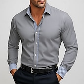 preiswerte Businesshemden für Herren-Herren Kleidhemd Einfach Formell Hochzeit Weiß Marineblau Blau Grau Langarm Umlegekragen Ganzjahres Bekleidung Patchwork