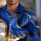 Недорогие Мужская атласная рубашка-Муж. Геометрический рисунок Мрамор Абстрактное жидкое искусство Рубашка Атласная рубашка Длинный рукав Мода Повседневная Отпуск На каждый день Лето Весна Осень Отложной 3D печать Рубашки на пуговицах